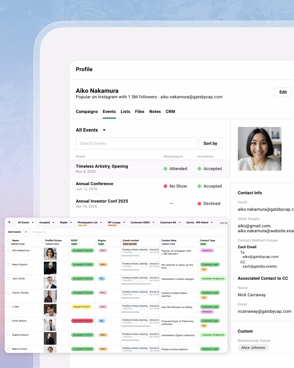 Custom fields in guest profiles on a guest list